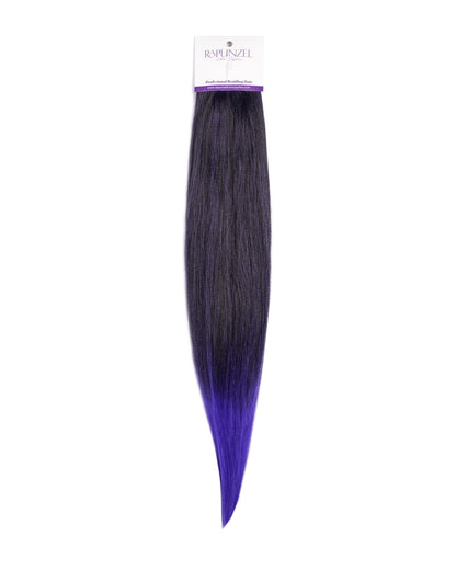 Hair extension with black and purple gradient on a white background, featuring the brand 'Rapunzel'.