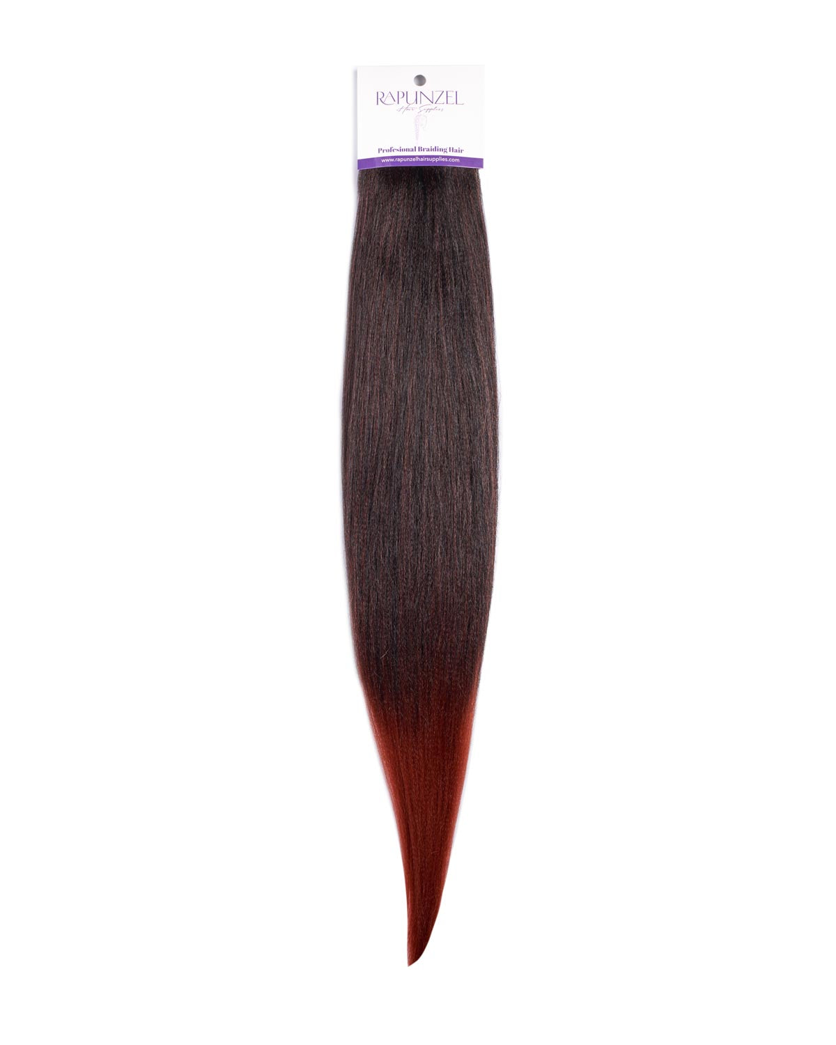 Hair extension with a brand label on a white background
