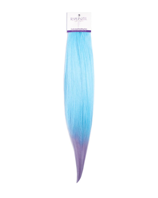 Blue and purple hair extension with 'Rapunzel' branding on a white background