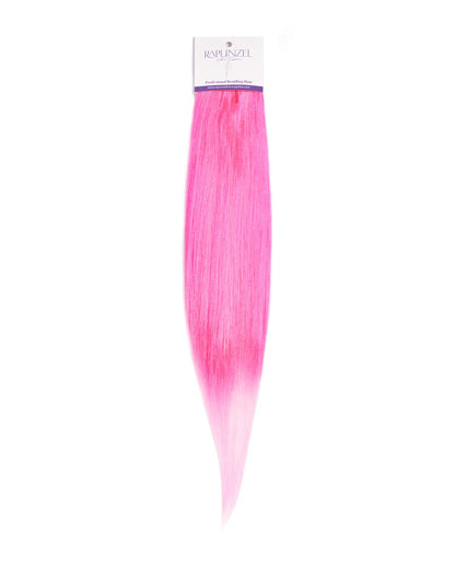Pink hair extension with a brand label on a white background