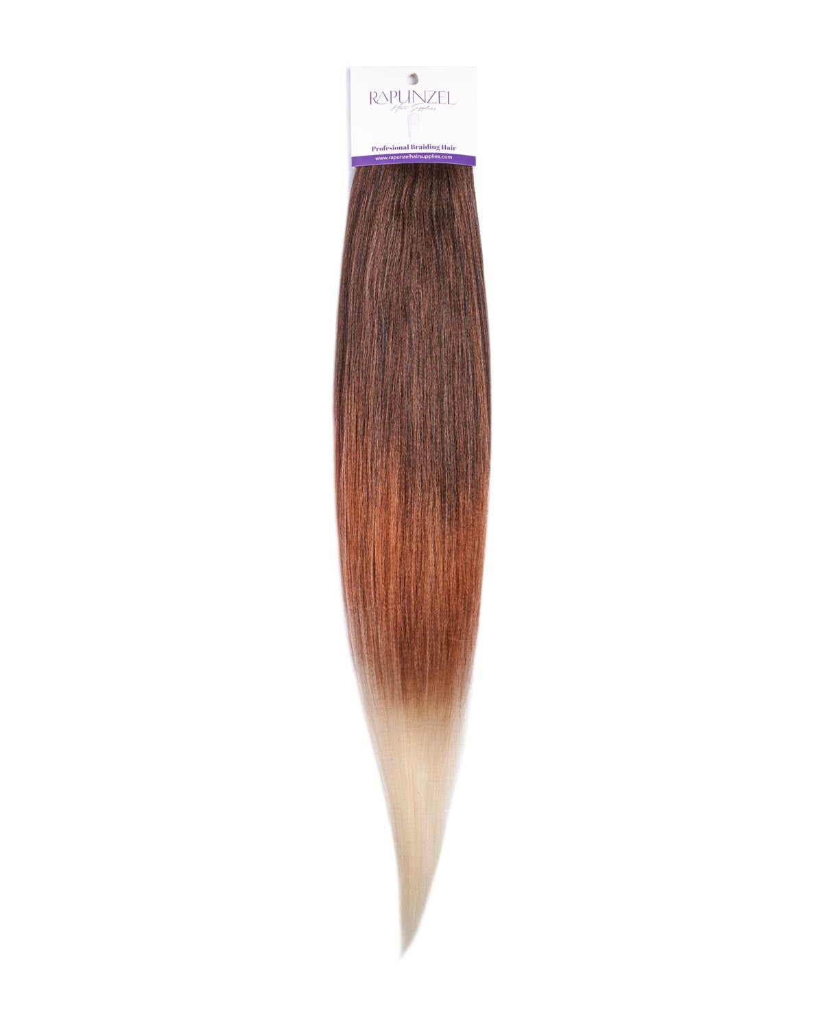 Hair extension with a gradient color on a white background, featuring the brand 'Rapunzel'.